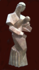 Sculpture cubisme bronze Mère à l'enfant 2